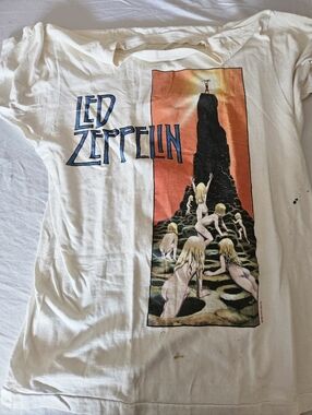 Led Zeppelin Graphic Band Tee - White with Orange & Black Print